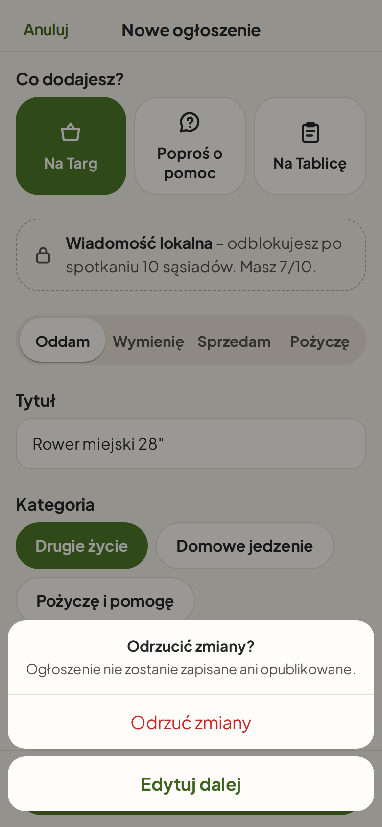 Ekran: Odrzucić zmiany?