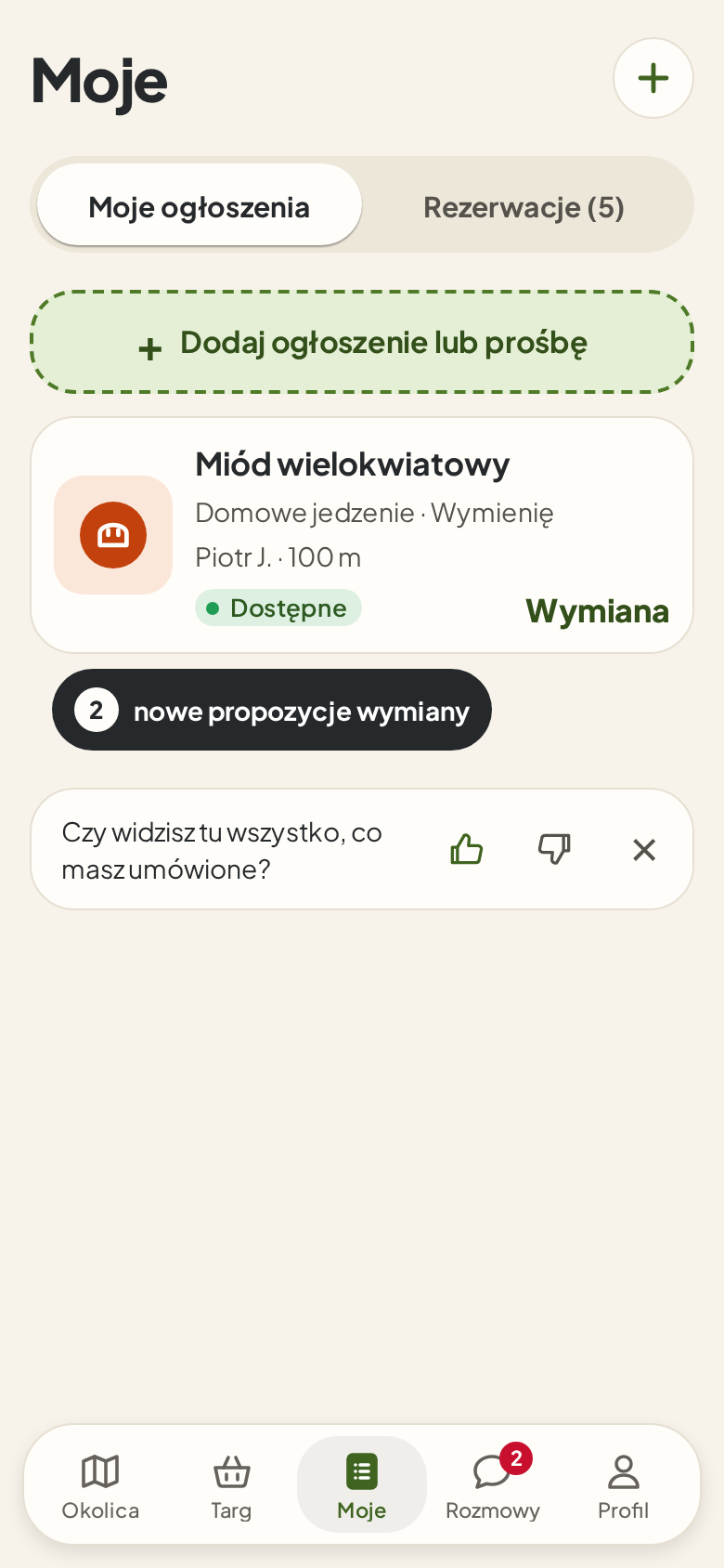 Ekran: Moje ogłoszenia i rezerwacje
