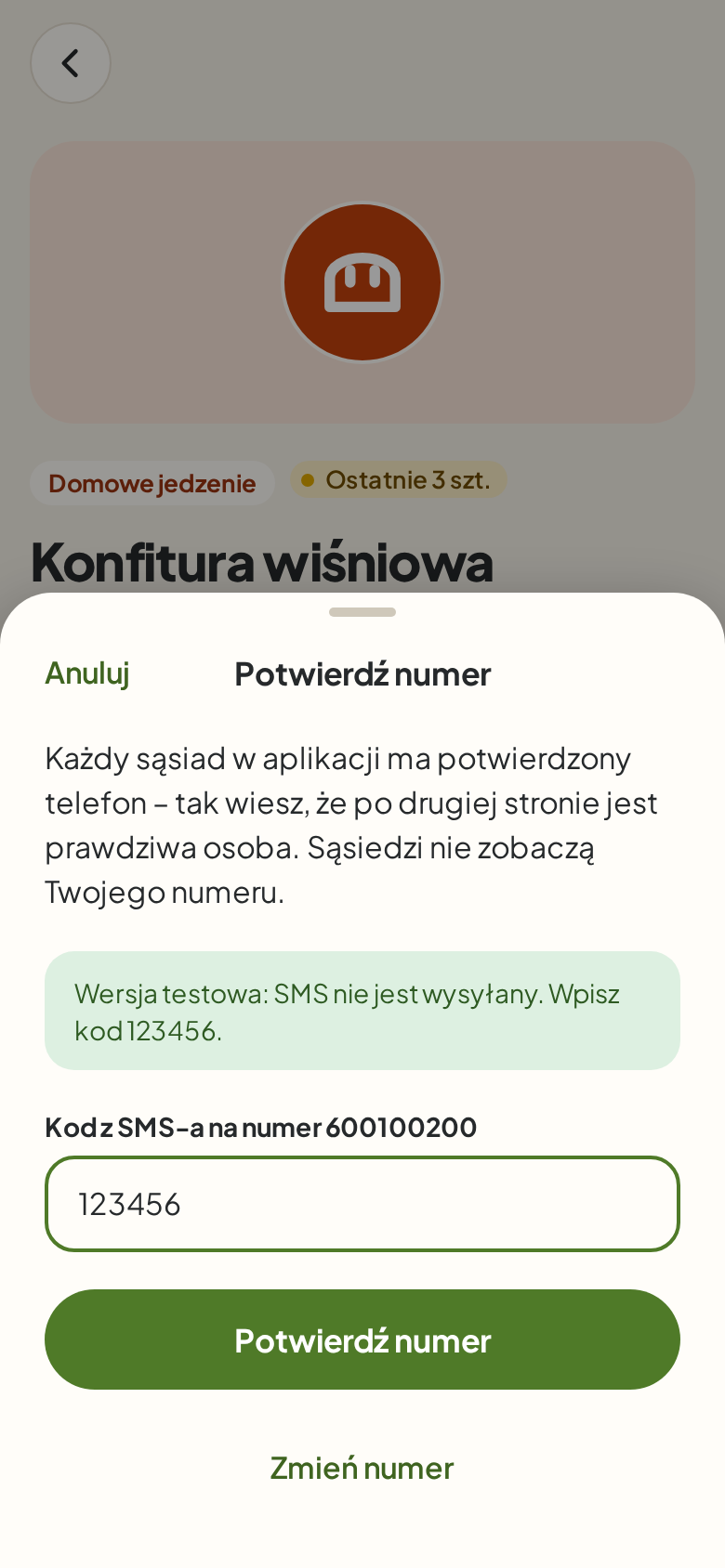 Ekran: Potwierdzenie numeru telefonu