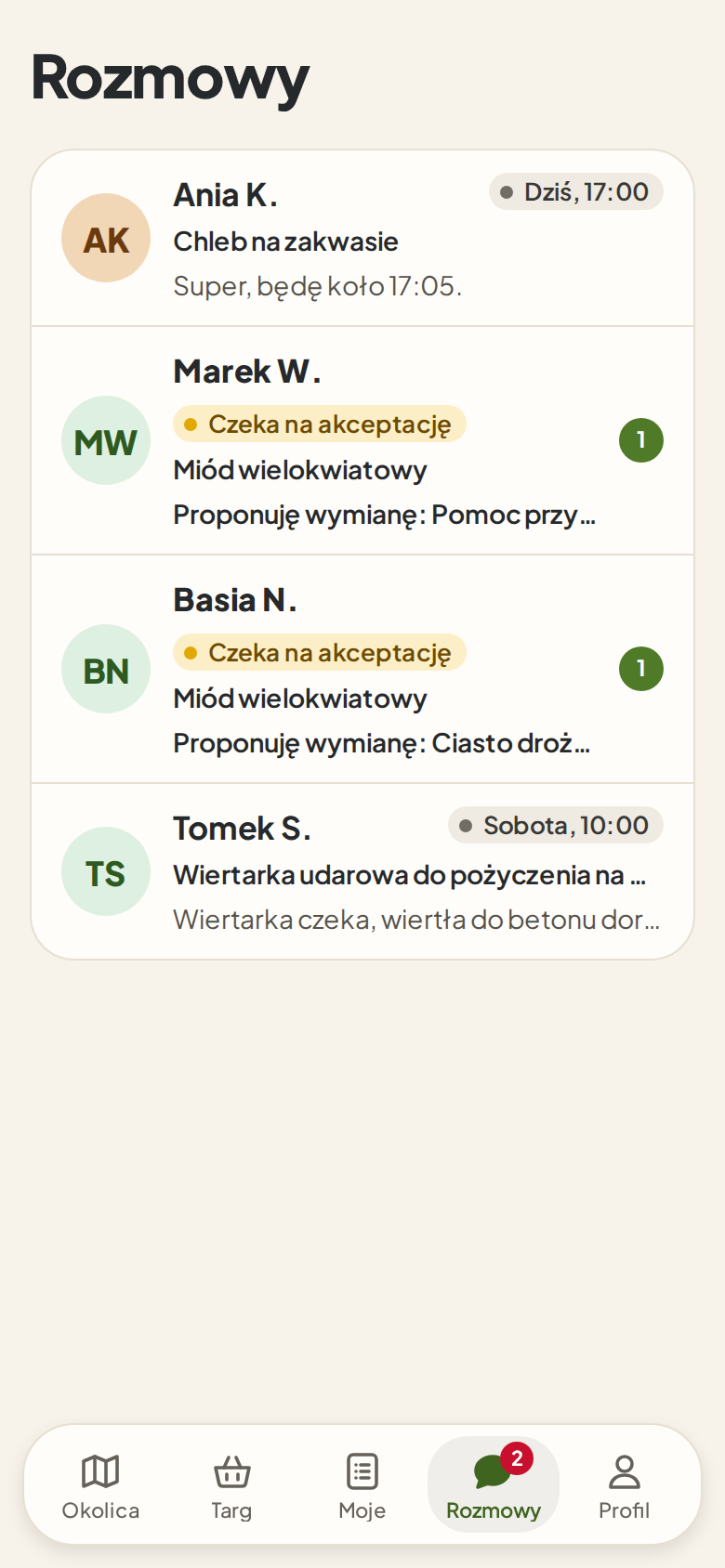 Ekran: Lista rozmów